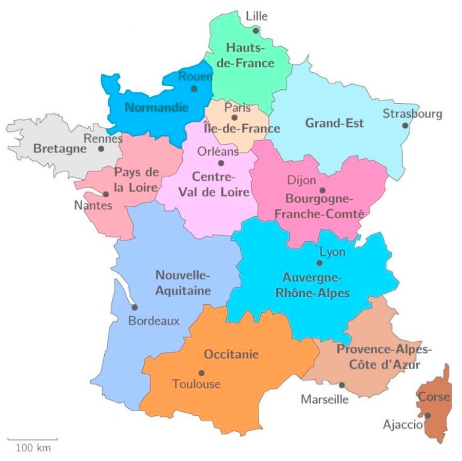 les régions de France et leurs capitales régionales